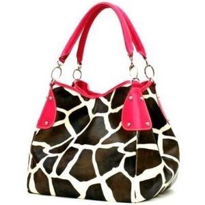 Classic Giraffe Print Tote with Pink Accents